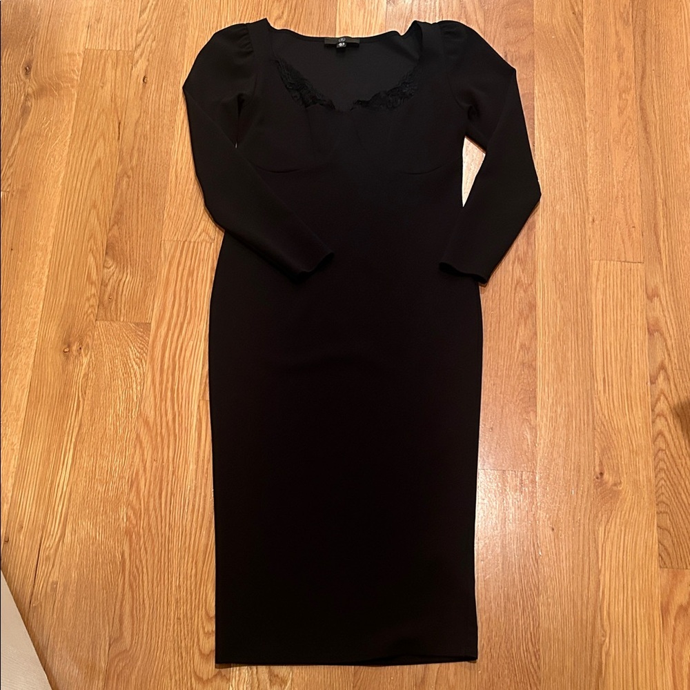 Misguided Elegant Black Lace Trim Dress Size 10